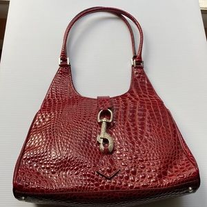 Croc Textured Leather Shoulder Bag